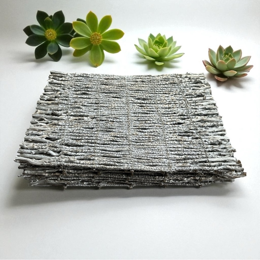Silver Twig Woven Placemats Set of 8 Metallic Rustic Tablescape Decor